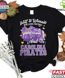 Just A Woman Who Loves Football And East Carolina Pirates Helmet Shirt