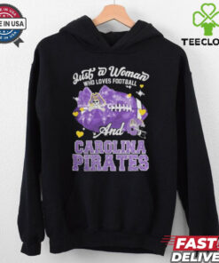 Just A Woman Who Loves Football And East Carolina Pirates Helmet Shirt