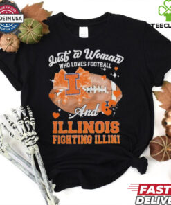 Just A Woman Who Loves Football And Illinois Fighting Illini Helmet Shirt