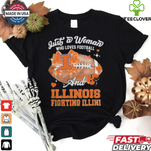 Just A Woman Who Loves Football And Illinois Fighting Illini Helmet Shirt