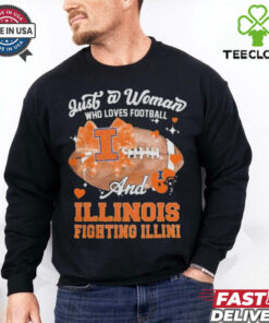 Just A Woman Who Loves Football And Illinois Fighting Illini Helmet Shirt