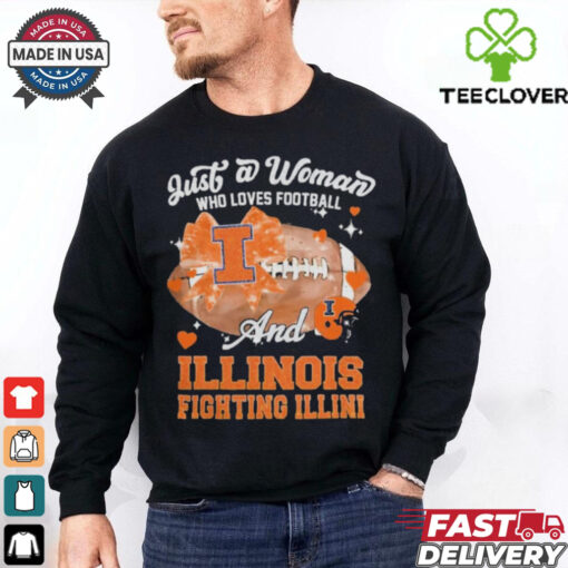 Just A Woman Who Loves Football And Illinois Fighting Illini Helmet Shirt