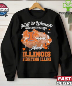 Just A Woman Who Loves Football And Illinois Fighting Illini Helmet Shirt