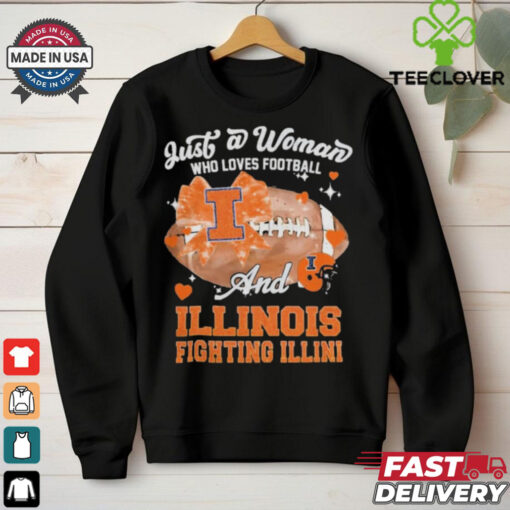 Just A Woman Who Loves Football And Illinois Fighting Illini Helmet Shirt