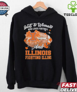 Just A Woman Who Loves Football And Illinois Fighting Illini Helmet Shirt