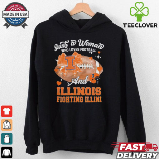 Just A Woman Who Loves Football And Illinois Fighting Illini Helmet Shirt