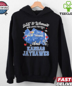 Just A Woman Who Loves Football And Kansas Jayhawks Helmet Shirt