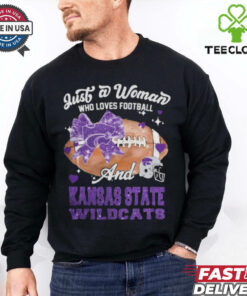 Just A Woman Who Loves Football And Kansas State Wildcats Helmet Shirt