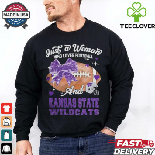 Just A Woman Who Loves Football And Kansas State Wildcats Helmet Shirt