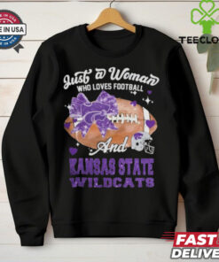 Just A Woman Who Loves Football And Kansas State Wildcats Helmet Shirt