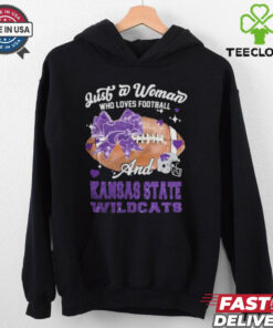 Just A Woman Who Loves Football And Kansas State Wildcats Helmet Shirt