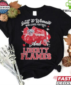 Just A Woman Who Loves Football And Liberty Flames Helmet Shirt