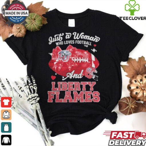 Just A Woman Who Loves Football And Liberty Flames Helmet Shirt