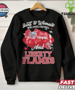 Just A Woman Who Loves Football And Liberty Flames Helmet Shirt