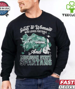 Just A Woman Who Loves Football And Michigan State Spartans Helmet Shirt