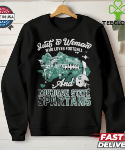 Just A Woman Who Loves Football And Michigan State Spartans Helmet Shirt