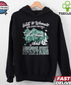 Just A Woman Who Loves Football And Michigan State Spartans Helmet Shirt