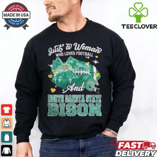 Just A Woman Who Loves Football And North Dakota State Bison Helmet Shirt