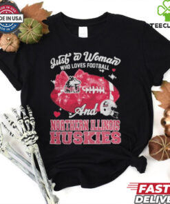 Just A Woman Who Loves Football And Northern Illinois Huskies Helmet Shirt