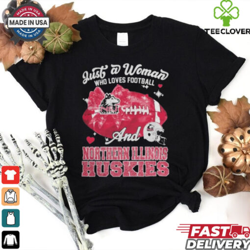 Just A Woman Who Loves Football And Northern Illinois Huskies Helmet Shirt