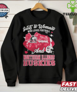 Just A Woman Who Loves Football And Northern Illinois Huskies Helmet Shirt