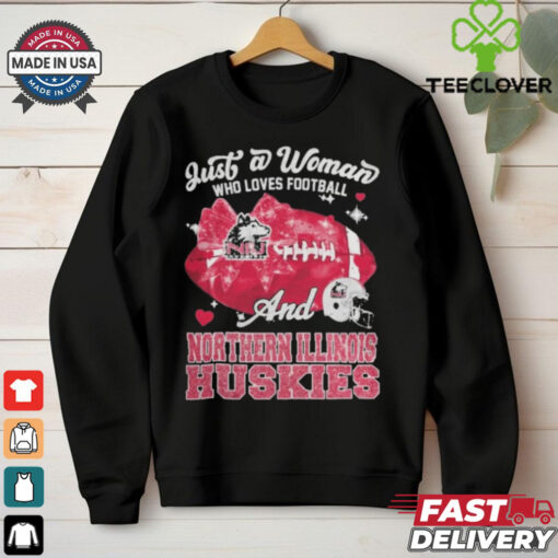 Just A Woman Who Loves Football And Northern Illinois Huskies Helmet Shirt