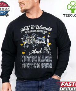 Just A Woman Who Loves Football And Notre Dame Fighting Irish Helmet Shirt