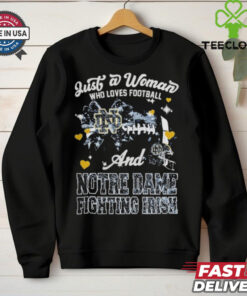 Just A Woman Who Loves Football And Notre Dame Fighting Irish Helmet Shirt