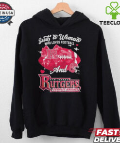 Just A Woman Who Loves Football And Rutgers Scarlet Knights Helmet Shirt