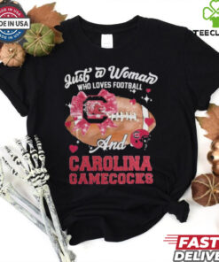 Just A Woman Who Loves Football And South Carolina Gamecocks Helmet Shirt