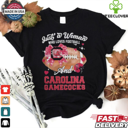 Just A Woman Who Loves Football And South Carolina Gamecocks Helmet Shirt