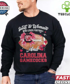 Just A Woman Who Loves Football And South Carolina Gamecocks Helmet Shirt