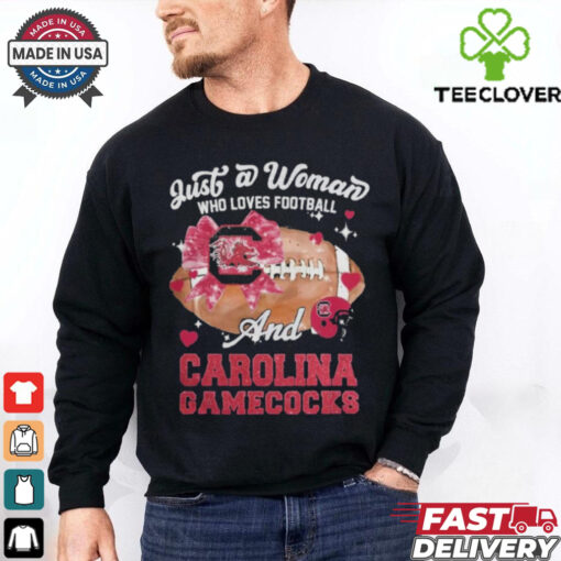 Just A Woman Who Loves Football And South Carolina Gamecocks Helmet Shirt