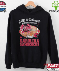 Just A Woman Who Loves Football And South Carolina Gamecocks Helmet Shirt