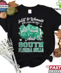 Just A Woman Who Loves Football And South Florida Bulls Helmet Shirt