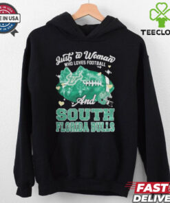 Just A Woman Who Loves Football And South Florida Bulls Helmet Shirt