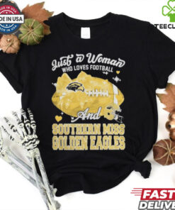 Just A Woman Who Loves Football And Southern Miss Golden Eagles Helmet Shirt