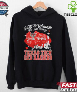 Just A Woman Who Loves Football And Texas Tech Red Raiders Helmet Shirt