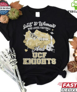 Just A Woman Who Loves Football And UCF Knights Helmet Shirt