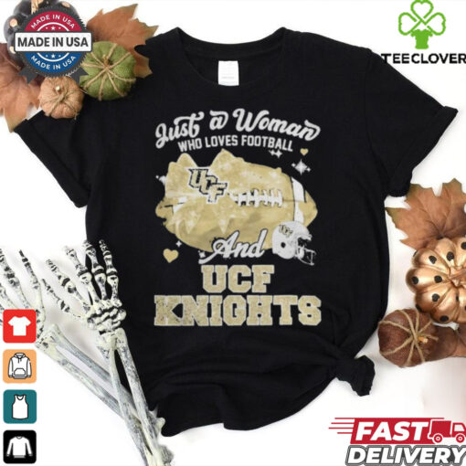 Just A Woman Who Loves Football And UCF Knights Helmet Shirt