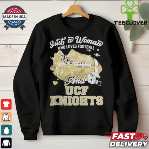 Just A Woman Who Loves Football And UCF Knights Helmet Shirt