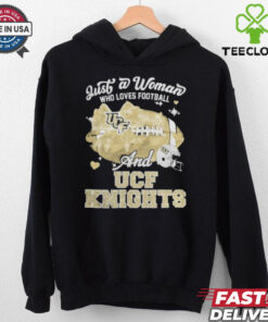 Just A Woman Who Loves Football And UCF Knights Helmet Shirt