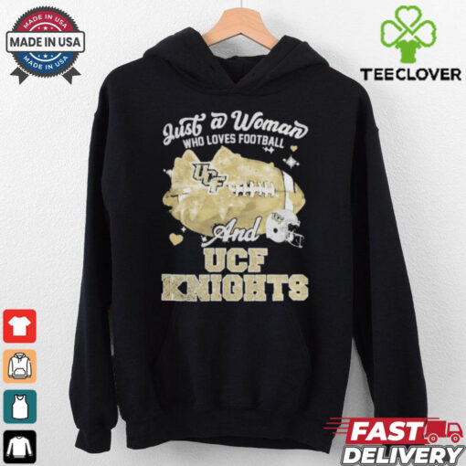 Just A Woman Who Loves Football And UCF Knights Helmet Shirt