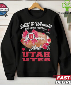 Just A Woman Who Loves Football And Utah Utes Helmet Shirt