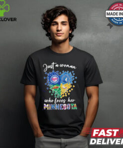 Just A Woman Who Loves Her Minnessota Sport Teams Logo Heart Shirt