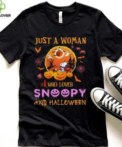 Just A Woman Who Loves Snoopy And Charlie Halloween Shirt