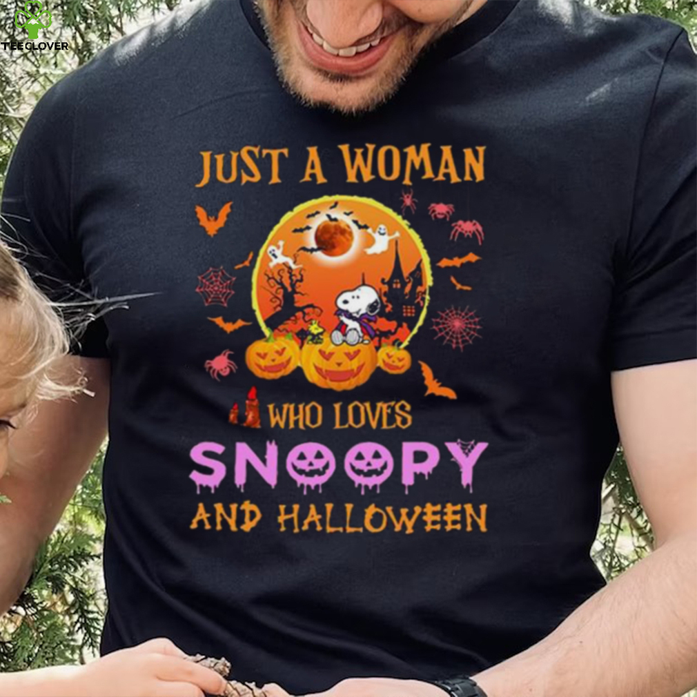 Just A Woman Who Loves Snoopy And Charlie Halloween Shirt Just A Woman Who Loves Snoopy And Charlie Halloween Shirt