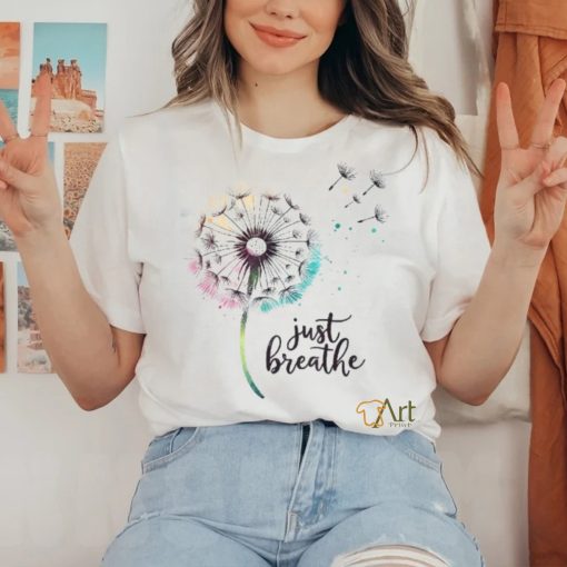 Just Breathe Tee Dandelion And Buterflies Wo Summer Shirt