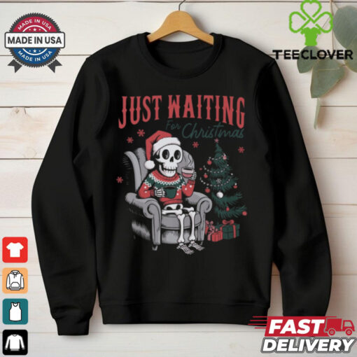 Just Waiting for Christmas Skeleton Comfort Colors Garment Dyed T shirt