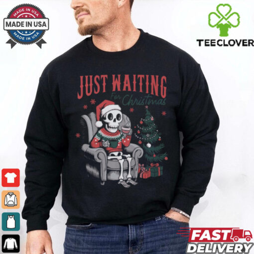 Just Waiting for Christmas Skeleton Comfort Colors Garment Dyed T shirt